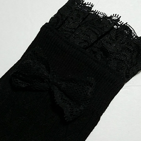 Thigh Hi Lace Trim w/Bow Socks Coffee, Lt Gray - Picture 7 of 7